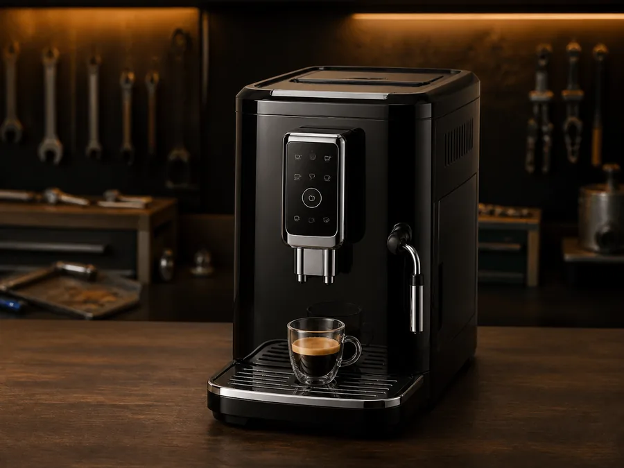 Иллюстрация кофемашины типа De’Longhi Dinamica в сервисной мастерской