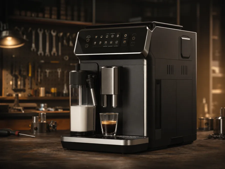 Иллюстрация кофемашины типа De’Longhi Eletta в сервисной мастерской