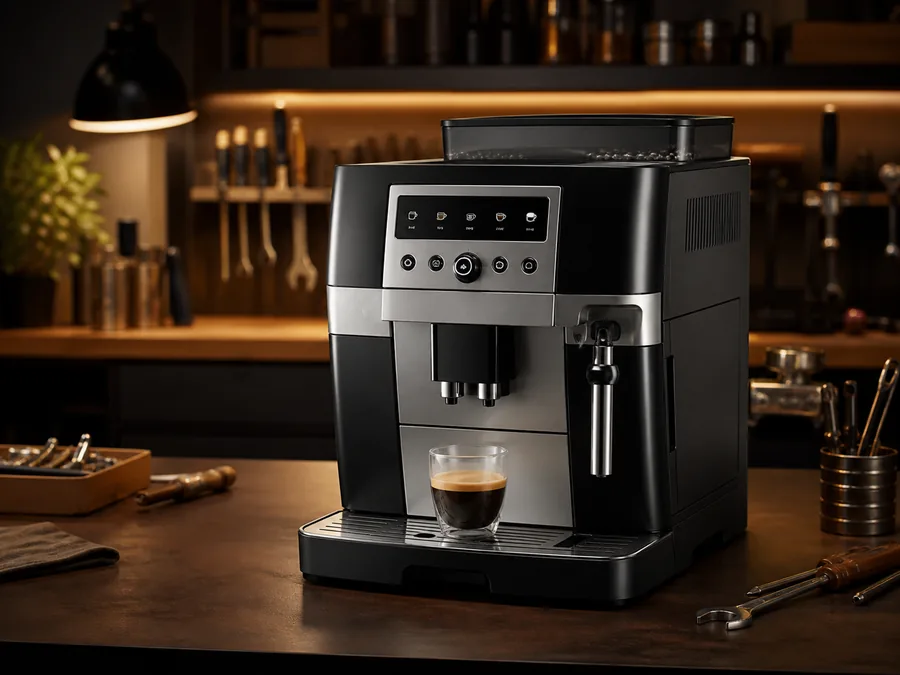 Иллюстрация кофемашины типа De’Longhi Magnifica в сервисной мастерской