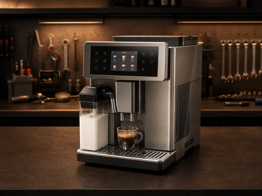Иллюстрация кофемашины типа De’Longhi PrimaDonna в сервисной мастерской