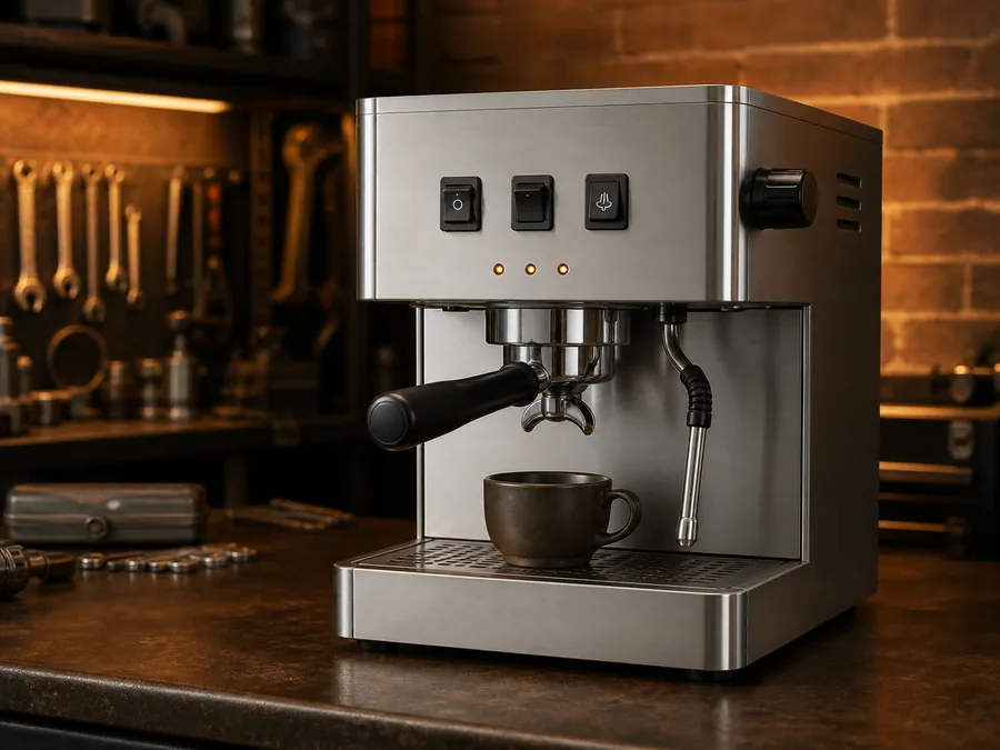 Иллюстрация кофемашины типа Gaggia Classic в сервисной мастерской