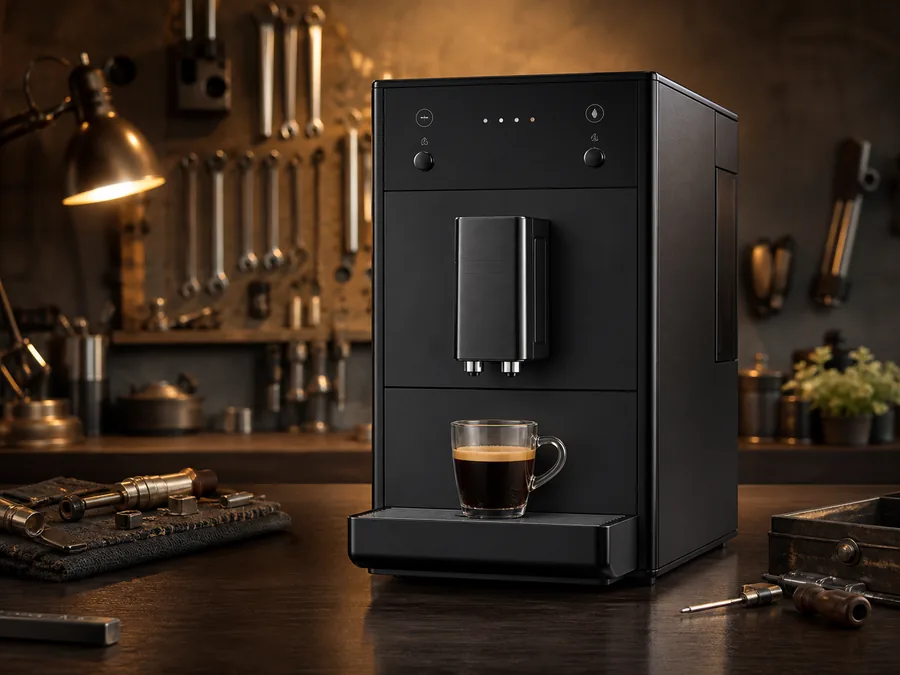Иллюстрация кофемашины типа Melitta Caffeo Solo в сервисной мастерской