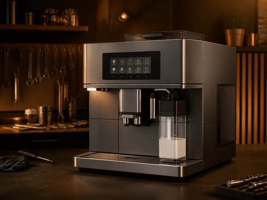 Иллюстрация кофемашины типа Miele CM 7 в сервисной мастерской
