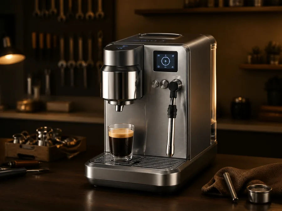Иллюстрация кофемашины типа Nespresso Creatista Plus в сервисной мастерской