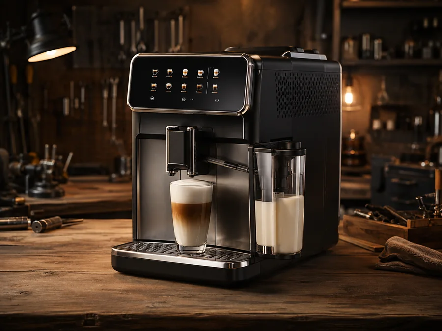 Иллюстрация кофемашины типа Philips Series 3300 в сервисной мастерской