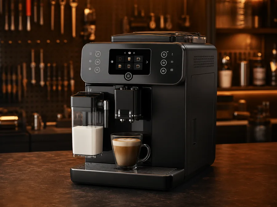 Иллюстрация кофемашины типа Philips Series 5400 в сервисной мастерской