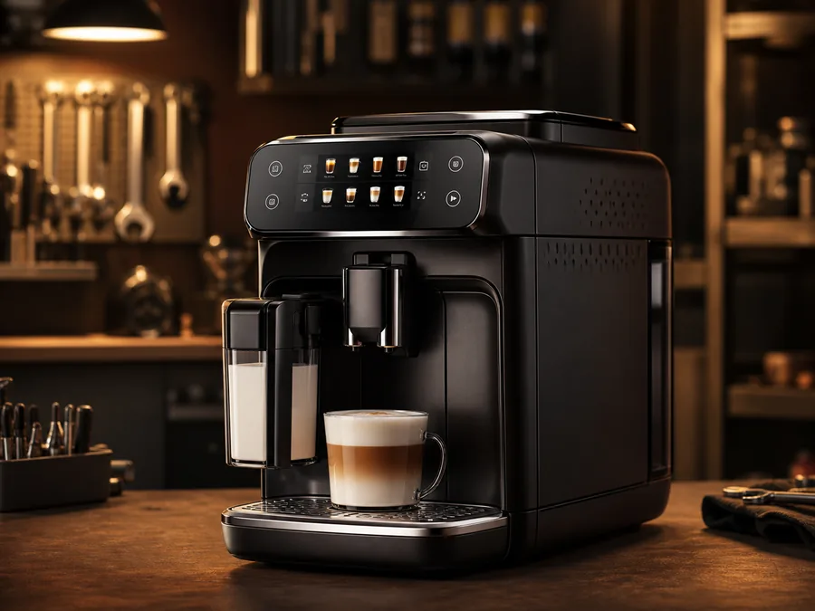 Иллюстрация кофемашины типа Philips Series 5500 в сервисной мастерской